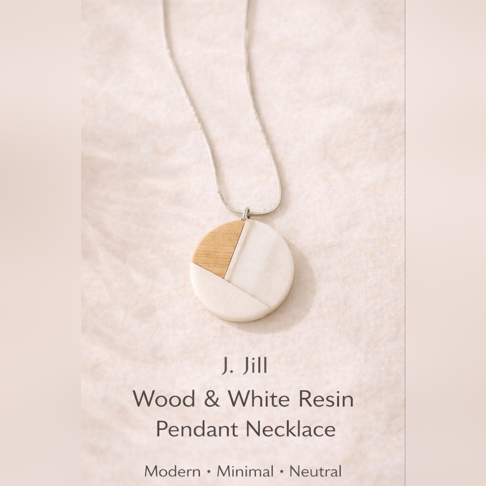 J. Jill Wood & White Resin Pendant Necklace | Modern Minimalist - Picture 2 of 5